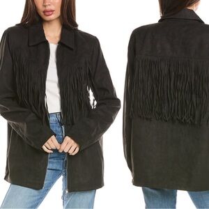 Weworewhat Fringed Faux Suede Jacket in Black